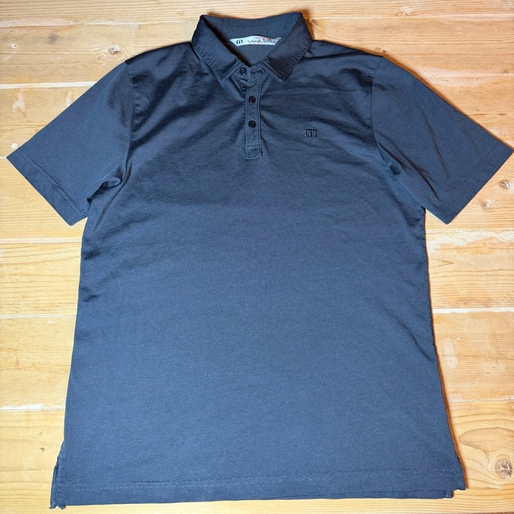 TravisMathew Mens Polo Shirt Gray Micro Stripe Pima Cotton Blend Size M Medium